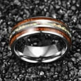 thumbnail image 4 of 8mm Men's Tungsten Rings Inlaid with Hawaiian Koa Wood and Crushed Opal Domed Wedding Engagement Ring, 4 of 5