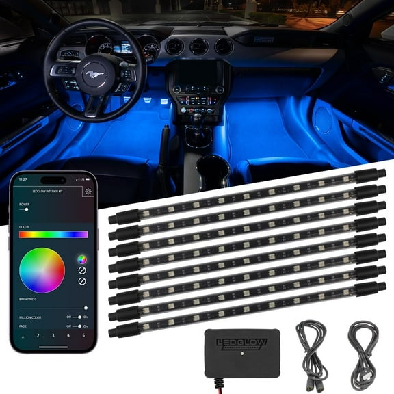 LEDGlow 8pc Bluetooth Multi-Color LED Interior Footwell Underdash Neon Lighting Kit for Cars & Trucks - Smartphone App - Create Any Color - Courtesy Lights - Music Mode - Control Box - Universal