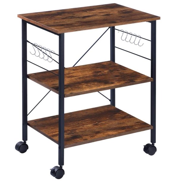 Natureasy Coffee Station Bar Cart Kitchen 3 Tier Rolling Utility Carts