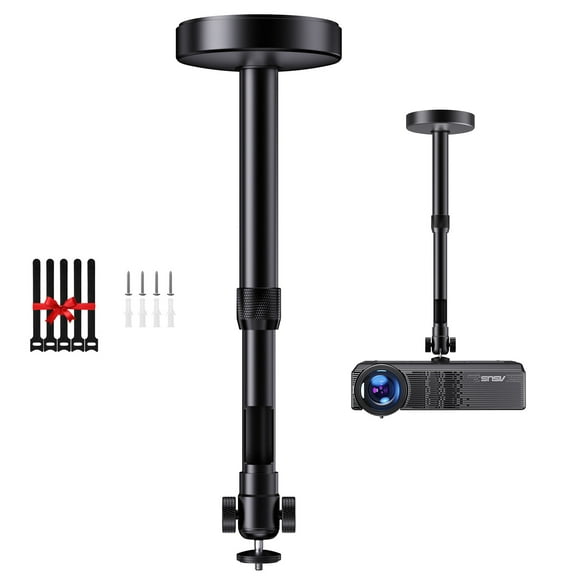 Projector Ceiling Mount with New Gimbal, Adjustable Length Projector Mount, ¼-Inch Screw, Compatible with Most Projectors, Ceiling/Wall Use with Cable Ties