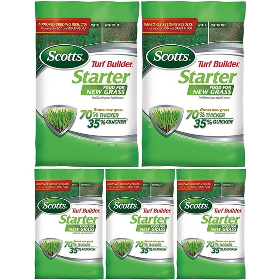 Scotts Turf Builder Starter Food for New Grass, 15 lb. - Lawn Fertilizer for Newly Planted Grass, Also Great for Sod and Grass Plugs - Covers 5,000 sq. ft. - 5 Pack