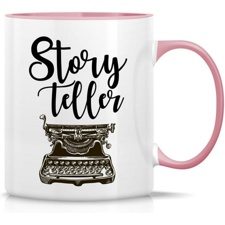 

Funny Mug - Story Teller Typewriter Writer Author Editor 11 Oz Ceramic Tea Coffee Mugs - Sarcasm Sarcastic Motivational Inspirational birthday gifts - White Mug with Pink Handle and Inner