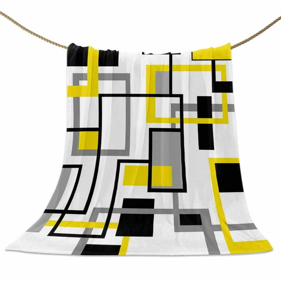 Flannel Fleece Blanket Modern Geometric Abstract Super Soft Warm Cozy Throw Blanket Mid Century Yellow Bed Couch Car Blankets for All Season 50" x 60"