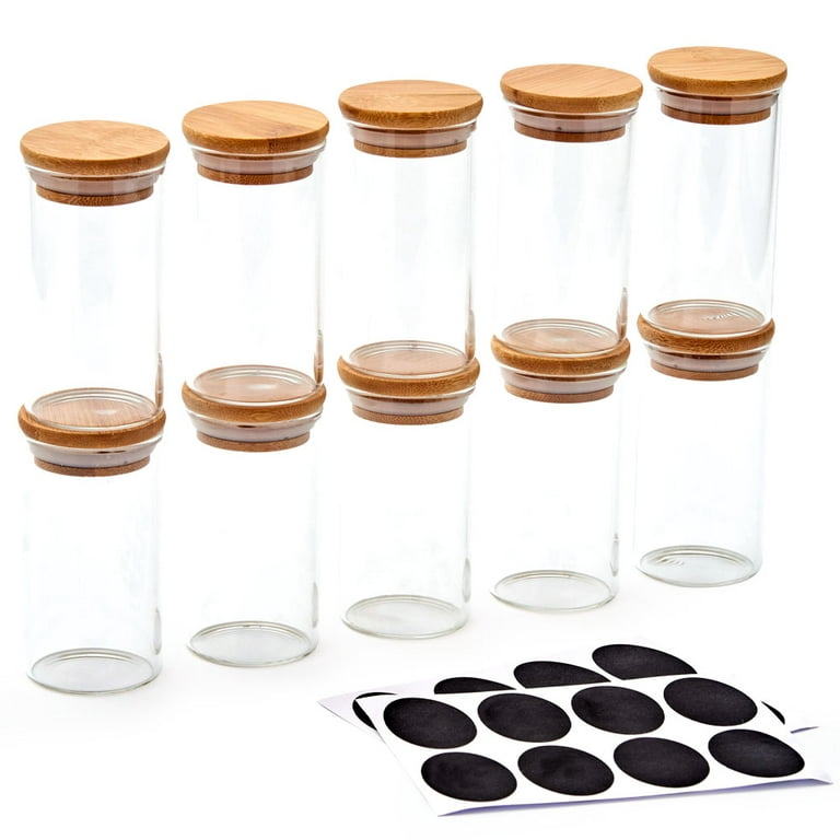 Prezervers 12 Borosilicate Glass Jar | Air Tight Food Safe Storage | Bamboo Lid with 7 fl oz Glass Jar | Includes Pen and Decorative Labels 