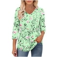 thumbnail image 5 of 3/4 Length Sleeve Shirts for Womens Pleated Summer Tops 2025 Fasion Trendy Spring Blouses Green L, 5 of 7