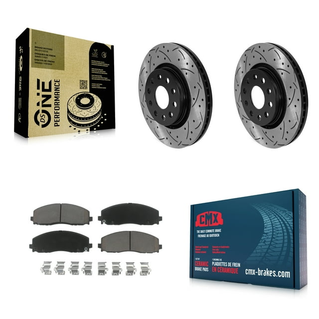 Transit Auto Front Coated Drilled Slotted Disc Brake Rotors and Ceramic Pads Kit for Car Jeep Wrangler Gladiator KDC-100019