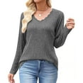 thumbnail image 4 of LIaqionyy Women's Sweater V Neck Tunic Tops Lightweight Dressy Loose Work Pullover Casual Blouse Fall Clothes, 4 of 6