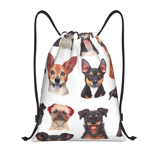 Saiise Happy Dog Faces Collage Pattern Sports Drawstring Backpack - String Swim Gym Bag with Wet Proof Pocket for Women&Men-Small