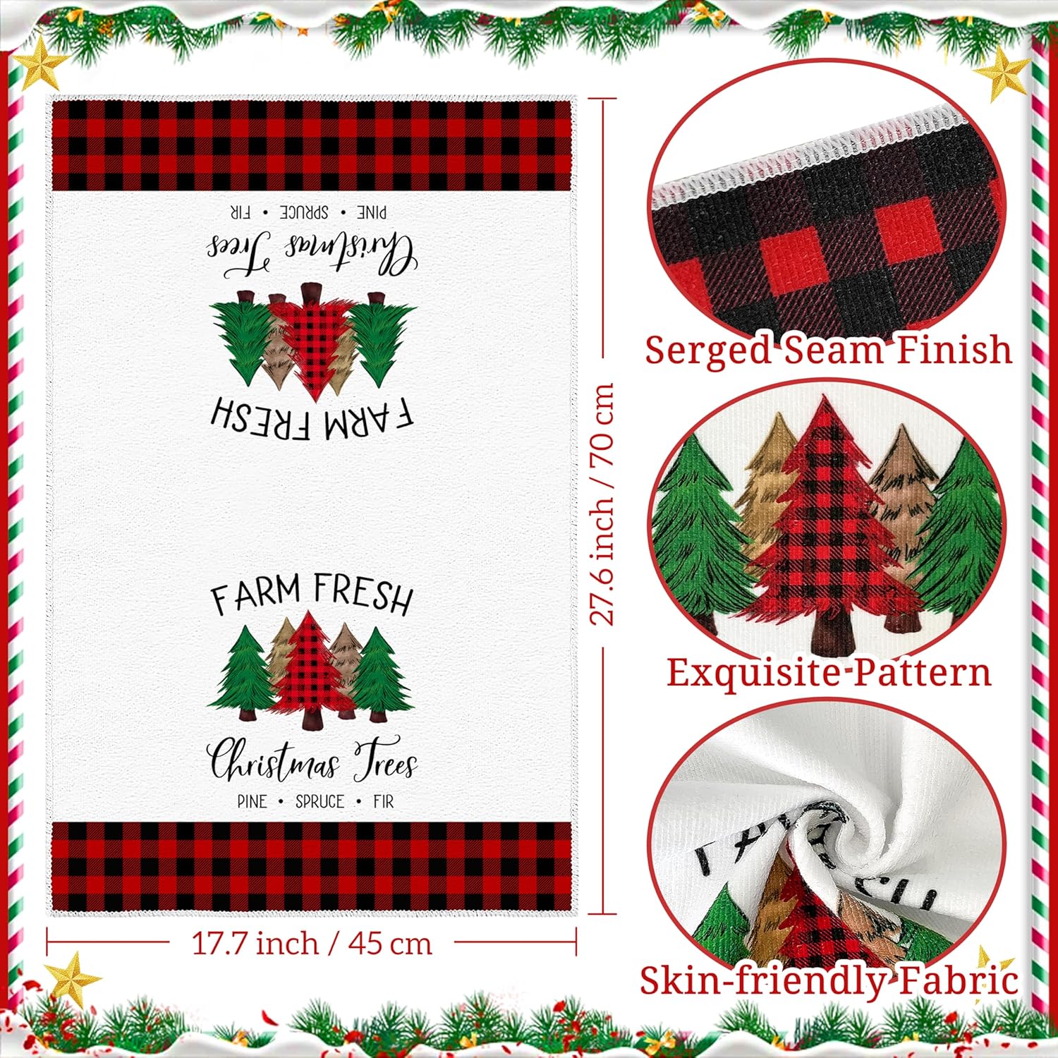 Christmas Kitchen Towels Dish Towels 18 x 26 Inch Buffalo Plaid Kitchen Decor Winter Holiday Tea Towels Hand Towels Christmas Absorbent Drying Cloth for Cooking Set of 6