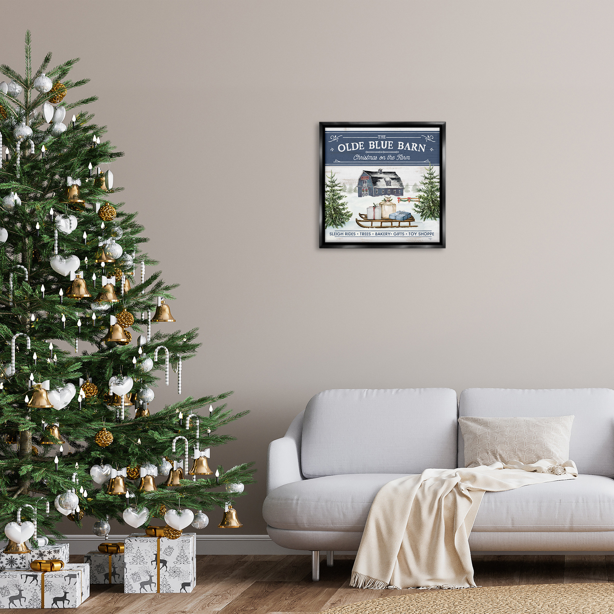 Stupell Industries Christmas on Farm Phrase Holiday Painting Black Floater Framed Canvas Art Print Wall Art, 25 x 25