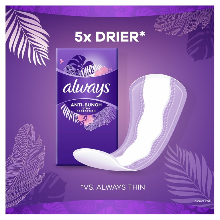 Always Anti-Bunch Xtra Protection Daily Liners Regular Length, 100 Ct