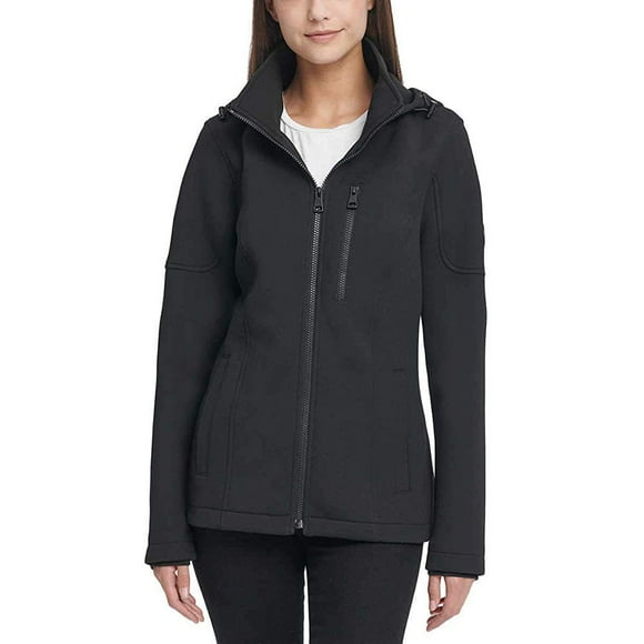 Andrew Marc Ladies' Removable Hood Breast Pocket Scuba Jacket (Black, L)
