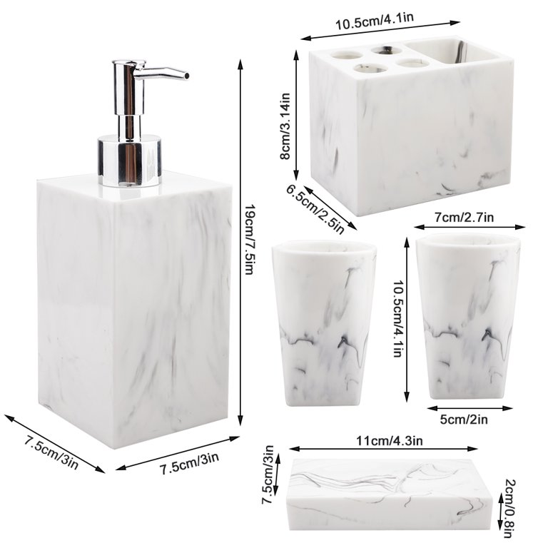 Bathroom Accessories Complete Marble Pattern Lotion Soap  Dispenser,Toothbrush Holder,Tumbler,Tray Resin material Black white