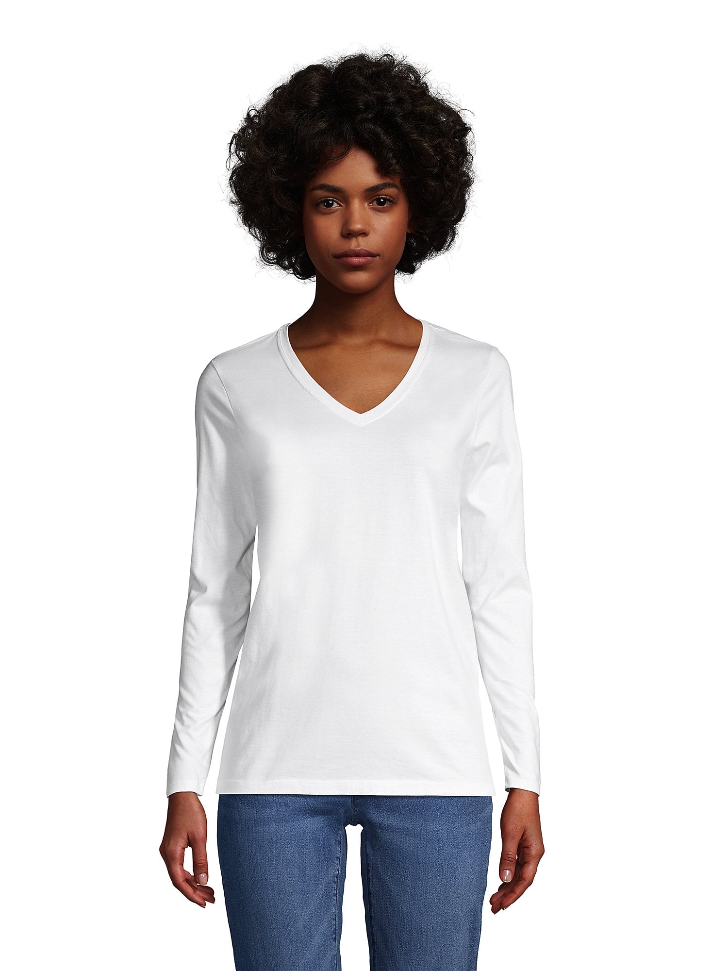 Lands' End Women's Tall Relaxed Supima Cotton Long Sleeve V-Neck T-Shirt