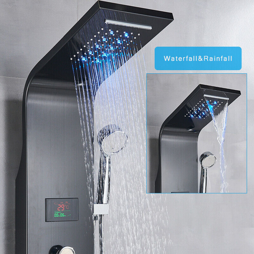Shower Panel Tower LED Shower System with 6 Functions Unique Powerful hydromassage and Bidet Tap Shower Tower Wall Mounted Black