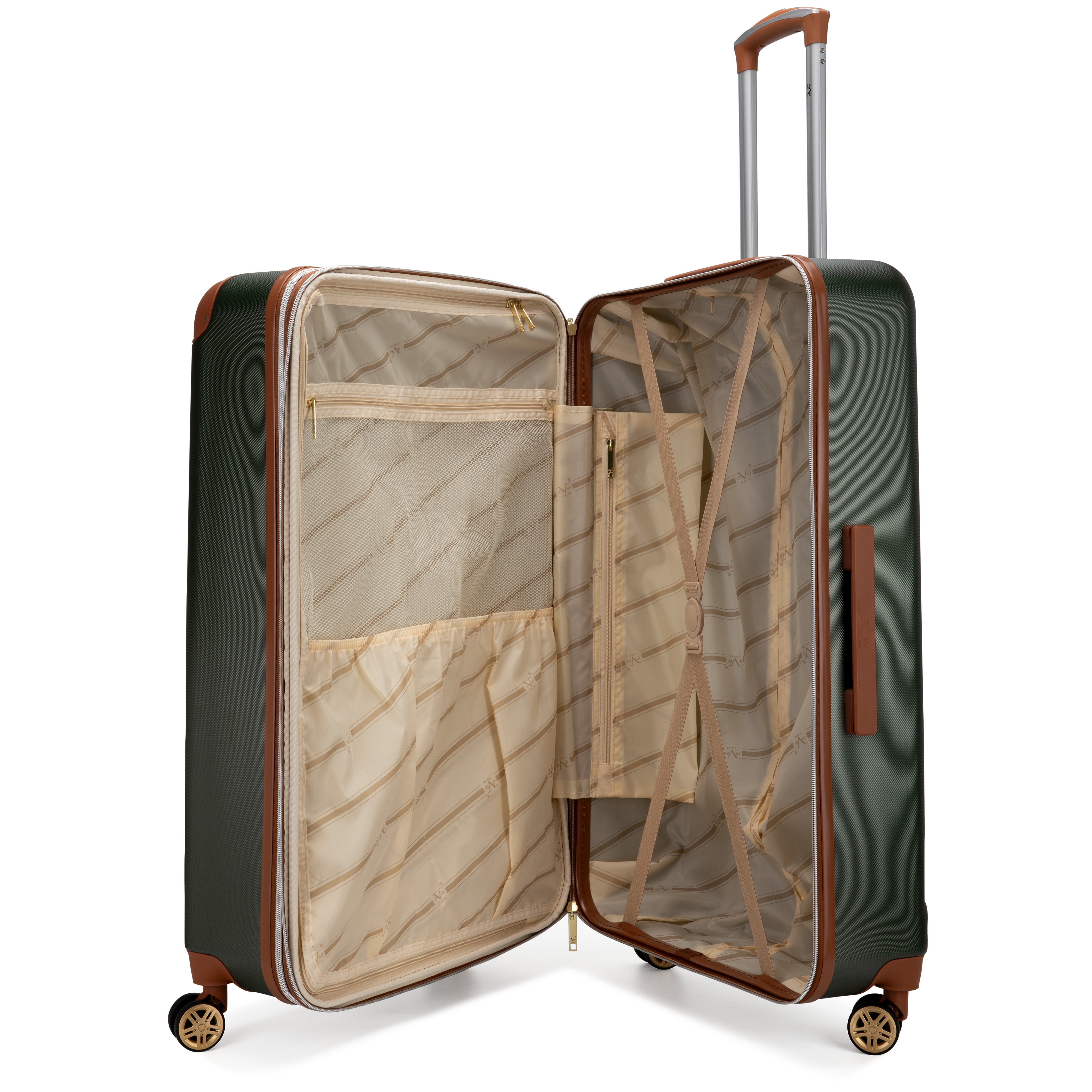 ITALIA Vintage 3 Piece Expandable Retro Luggage Set (Olive Green)