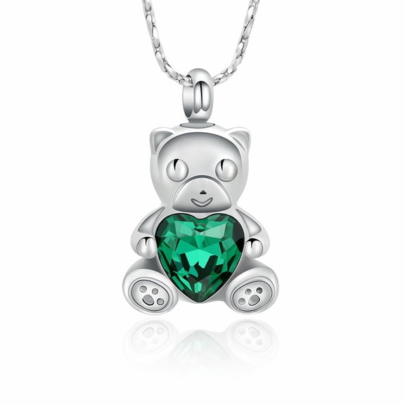 Simulated Birthstone Teddy Bear Cremation Jewelry Ashes Necklace for Ashes With Simulated Birthstone Funeral Memorial Pendant Keepsake Cremation Jewelry for Ashes for Pet/Human