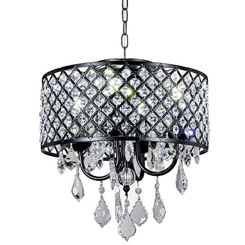 New Galaxy Lighting 4 Light Antique Black Round Metal Shade Crystal Chandelier Pendant Hanging Ceiling Fixture Com New Galaxy Lighting 4 Light Antique, Crystal Chandelier Pendant Light Fixture