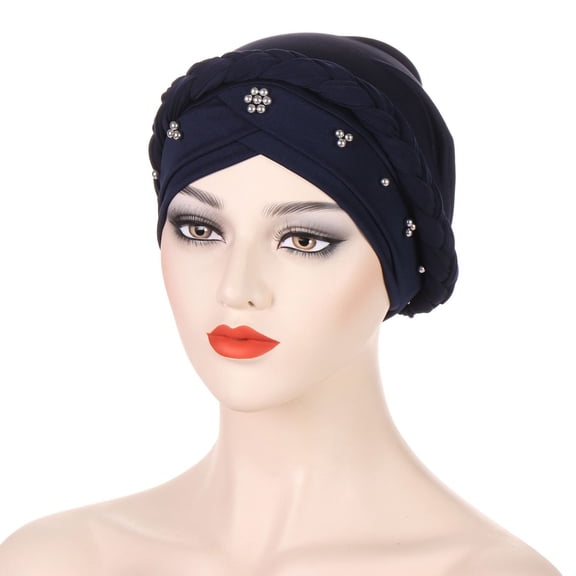 Women Rivet Braided Stretch Beanie Turban Hat Headwear Hair Wrap Headwrap Cap