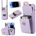 thumbnail image 1 of ELEHOLD Multi-Functional Wallet Case for iPhone 14 Pro Max 6.7" Organ Card Holders Argyle Pattern PU Leather Metal Snap with Crossbody Strap Shockproof Elegant Purse Case,Purple, 1 of 9