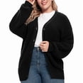 thumbnail image 2 of Women Chunky Knit Cardigan Long Sleeve V Neck Button Up with Pocket Sweater Coat for Fall and Winter Black XL, 2 of 9