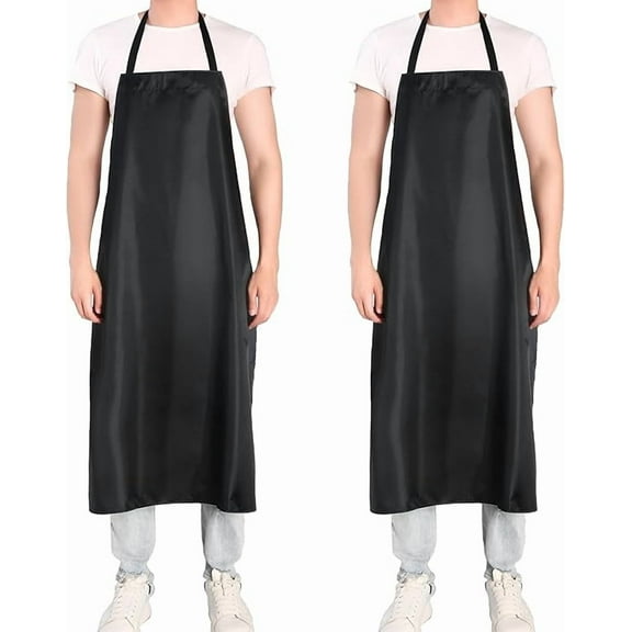 2-pack extra long bib apron set, waterproof and durable, large size 43.3" x 26", black PVC vinyl coating, perfect for dog grooming, dishwashing, lab, carpentry work and workshop