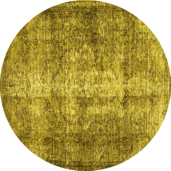 Ahgly Company Machine Washable Indoor Round Persian Yellow Traditional Area Rugs, 8' Round