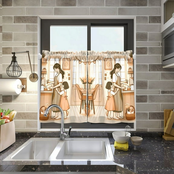 Mother's Day Kitchen Kitchen Curtains Half Tier Curtain 2 Rod Pockets Bathroom Bedroom Cupborad Living Room 27"x24"
