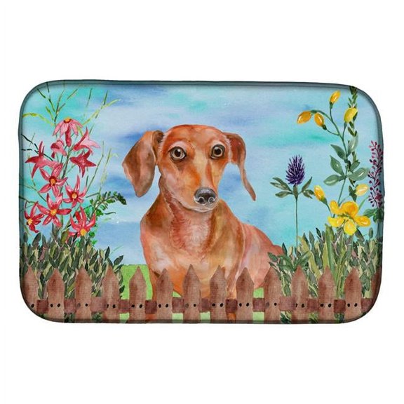 Red Dachshund Spring Dish Drying Mat