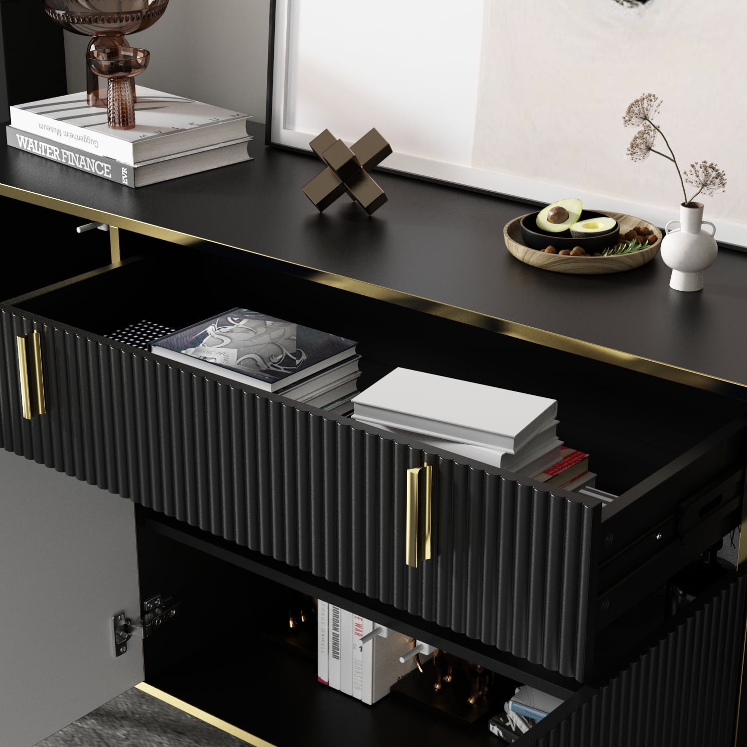 FUFU GAGA Modern 4-Door Buffet Cabinet - detail view