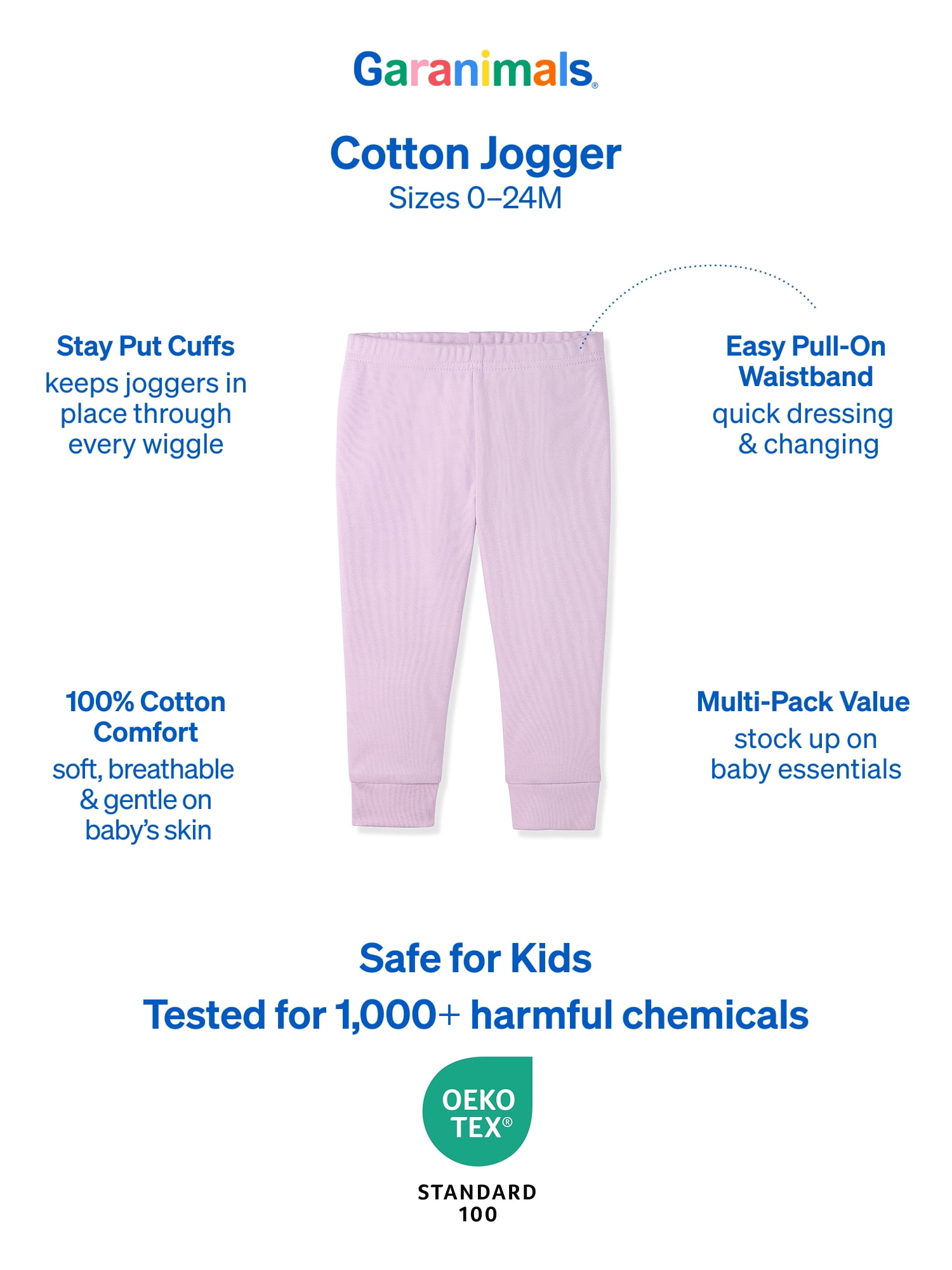Garanimals Newborn & Baby Girl 100% Cotton Jogger Pants, Sizes 0–24M, Single or 4-Pack