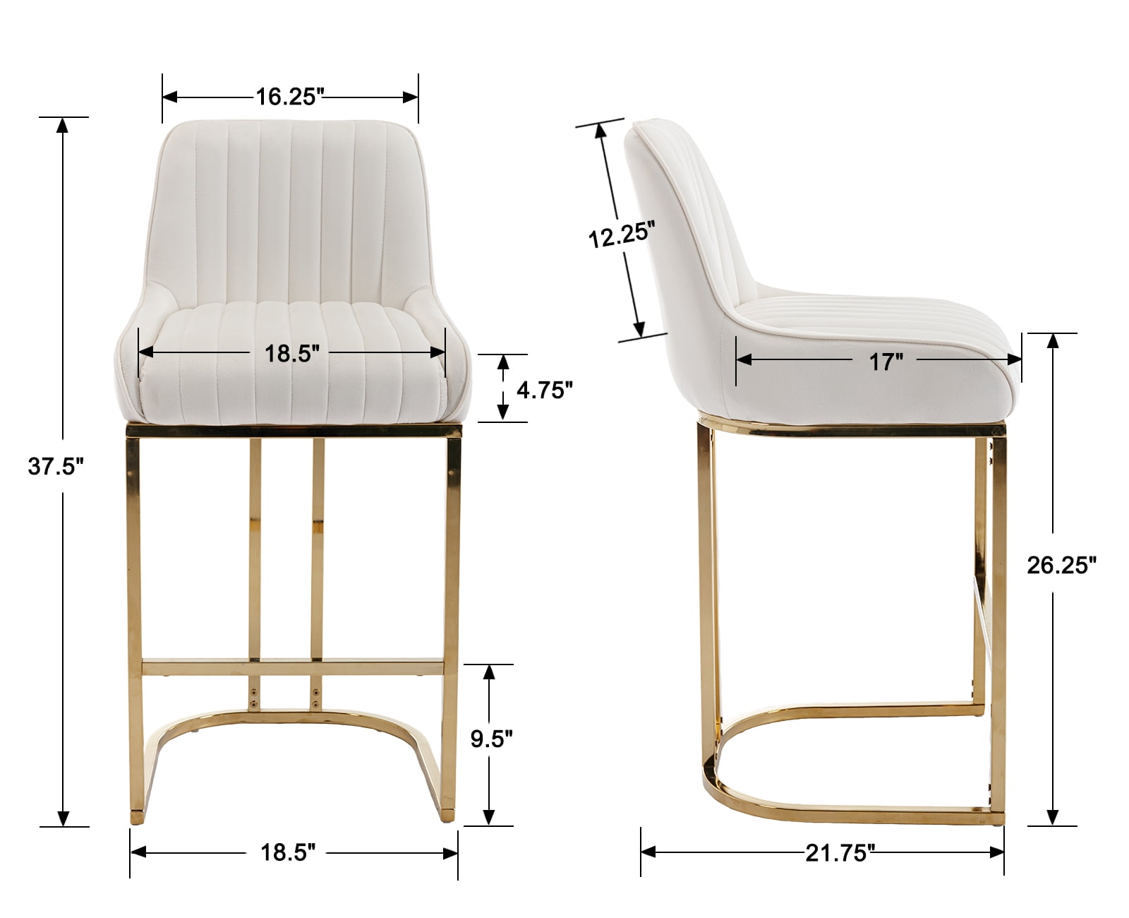 Dayalane Counter Height Bar Stools Set of 2, Velvet Upholstered Kitchen Barstools with Back and Gold Base, 26 " Modern Elegant Island Chairs for Restaurant Bar Dining Room, Beige