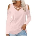 thumbnail image 2 of Black and Friday Clothing Sales Idoravan Long Sleeve Shirts for Women Winter Women's Solid Off Shoulder Fashion Long Sleeve Top Pink S, 2 of 4