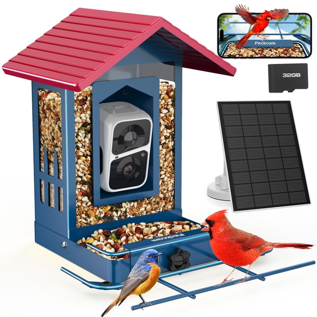 Comedero inteligente para pájaros PeckCam Metal con panel solar 2K HD