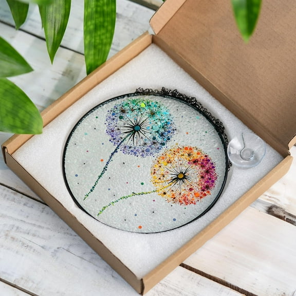 Dandelion Stained Glass Suncatcher, Flower Window Art for Nature Lovers