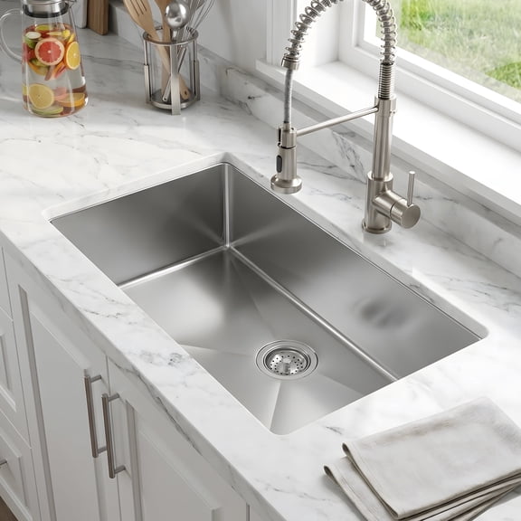 ZIB 30” Undermount Kitchen Sink, 18 Gauge Stainless Steel Single Bowl with Noise Reduction & Easy Draining