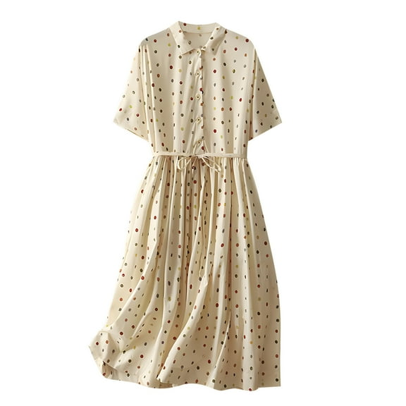 BangWanChi Wedding Guest Dresses for Women Summer Dresses for Women 2024 Formal Dresses for Women Women‘s Casual Loose Cotton and Linen Solid Turn-Down Collar Long Dresses