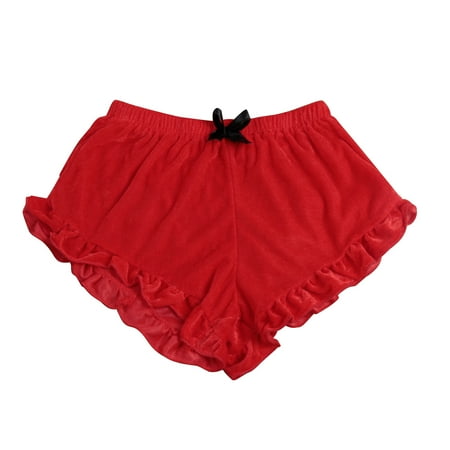 BLTIBY Womens Panties Velvet Solid Colour Sexy High-Waisted Elastic Waist Bowknot Shorts Moisture-Wicking Brief Underwear Fashion Casual Comfortable Homewear Short Red XL