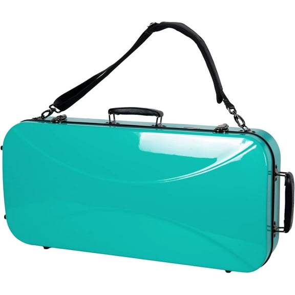 Crossrock Fiberglass Double Violin Case fits Two 4/4 Full-Size Violins- Includes TSA lock, Protective Blanket, Hygrometer, Removable Shoulder Straps- Mint Blue