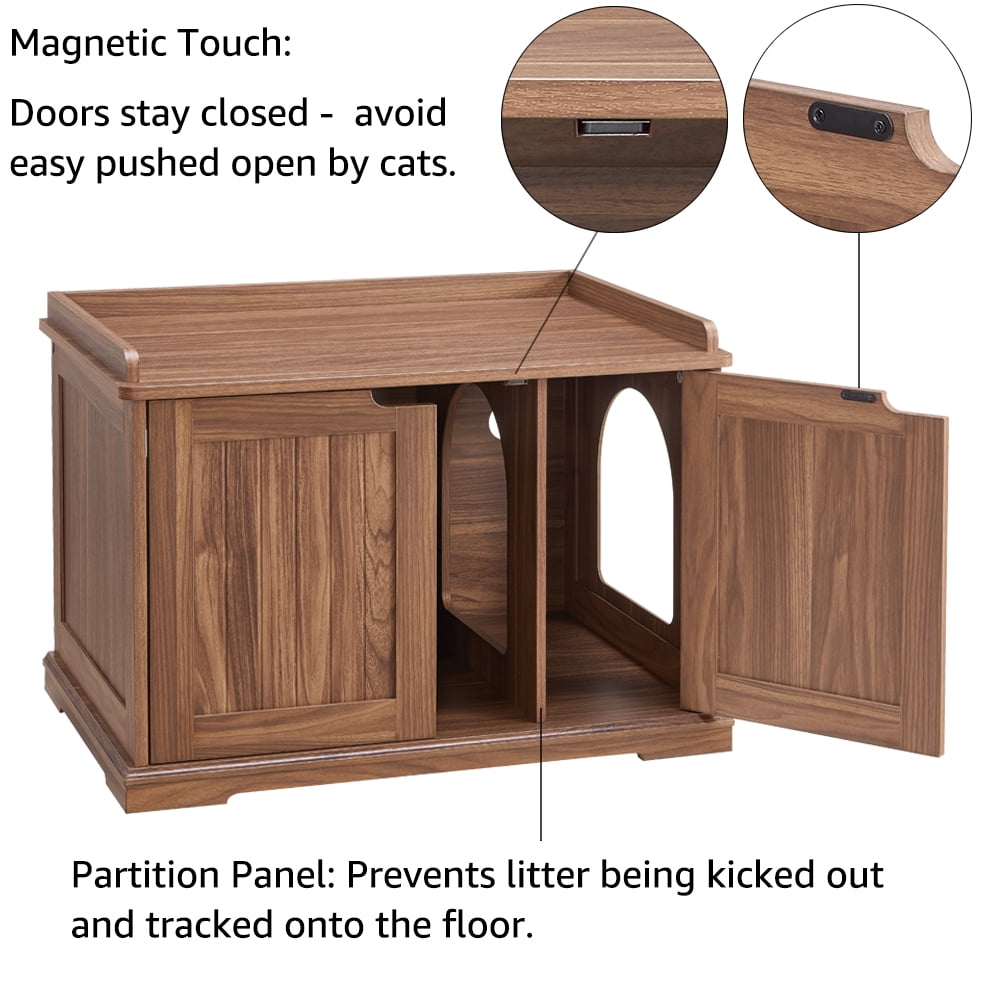 Unipaws Designer Cat Litter Box Furniture, Cat Washroom Storage Bench, Walnut