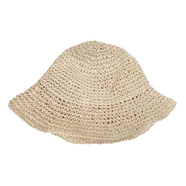 Sombrero de paja para el sol Plegable Plegable de ala ancha Sombrero de playa de verano Crochet Bucket Hat para las mujeres