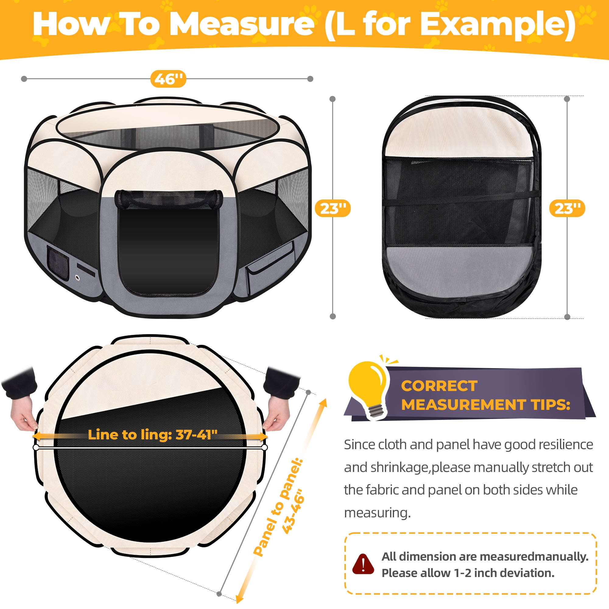 Large Pet Playpen for Dogs & Cats, 45"/ 114CM Diameter 23"/60CM Height Pet Playpens Foldable Portable Indoor Outdoor Exercise Pen with Carrying Case for Cat Puppy Rabbit, Gray