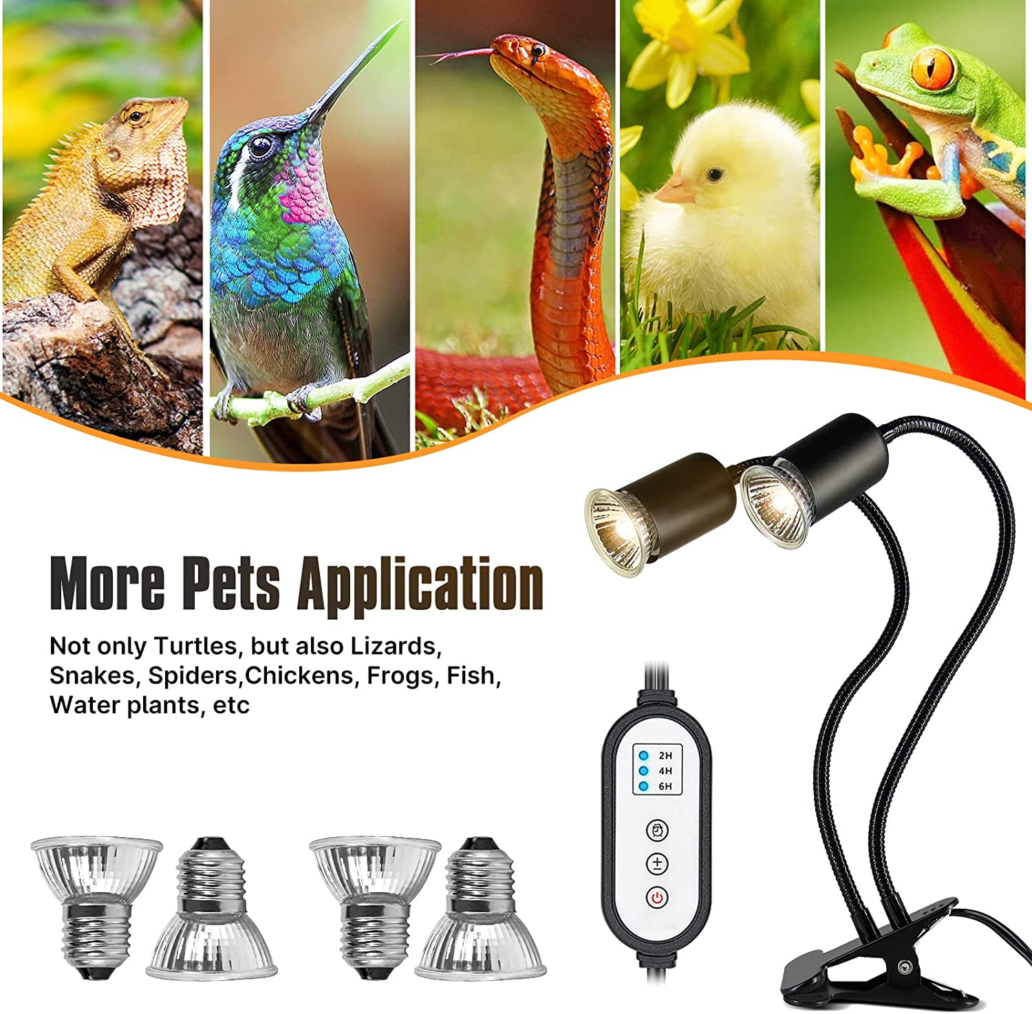 Haokaini Reptile Heat Lamp, Dual-UVA UVB Turtle Heat Lamp, 360° Dimmable Heat Lamp for Turtle Tank, Bearded Dragon Reptiles Turtle Lizard Snake