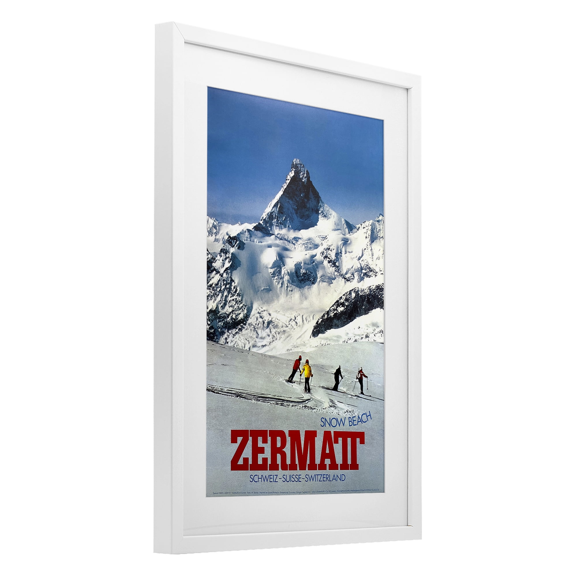 Stupell Industries Zermatt Snow Beach White Framed Print Under Glass, design by Vintage Posters