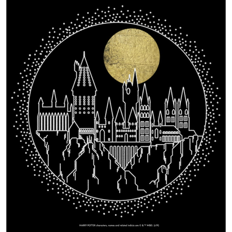 Men\'s Harry Potter Hogwarts Line Art Moonrise Pull Over Hoodie Black 3X  Large