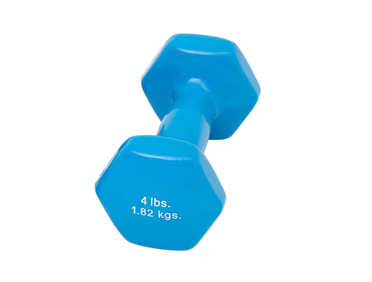 Fabrication Enterprises Vinyl-Coated Iron Dumbbell, Light Blue, 4 lb