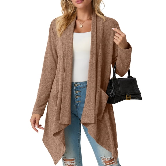 Cueply Womens Cardigan Long Sleeve Knit Soft Fall Open Front Duster Lightweight Coat with Pocketes