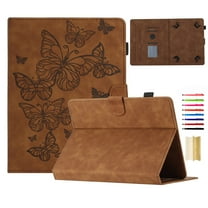 Case for Universal 9.5-10.5 Inch, Embossed PU Leather Folio Stand Cover Shockproof Drop Protective with Card Slots & Pen Holder for iPad / Samsung / Amazon Kindle / Lenovo / Onn - Brown