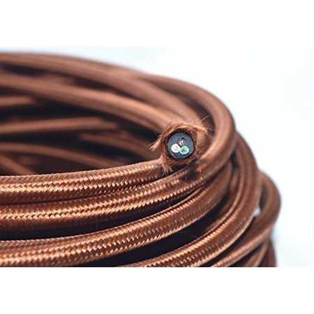 Coffee Brown 18 3 25 Ft Wire Flat Cloth Covered Antique Lamp Cord Electrical Core Round 18ga Vtg Canada Coffee Brown 18 3 25 Ft Wire Flat, Antique Lamp Wire
