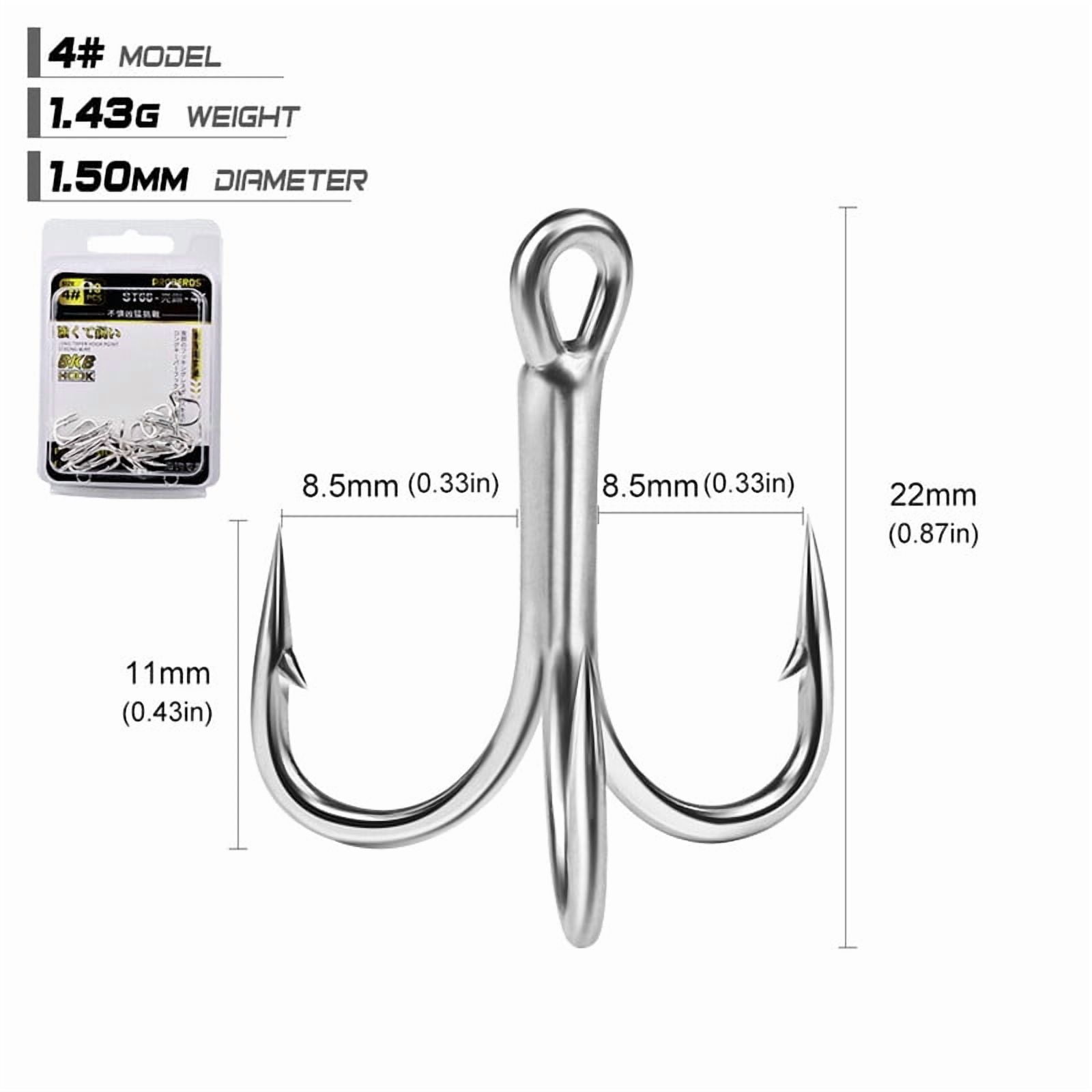 4x-Strong Treble Hook Fishing Hooks Size 4#-5/0 Sharp Round Bend for Lures Baits